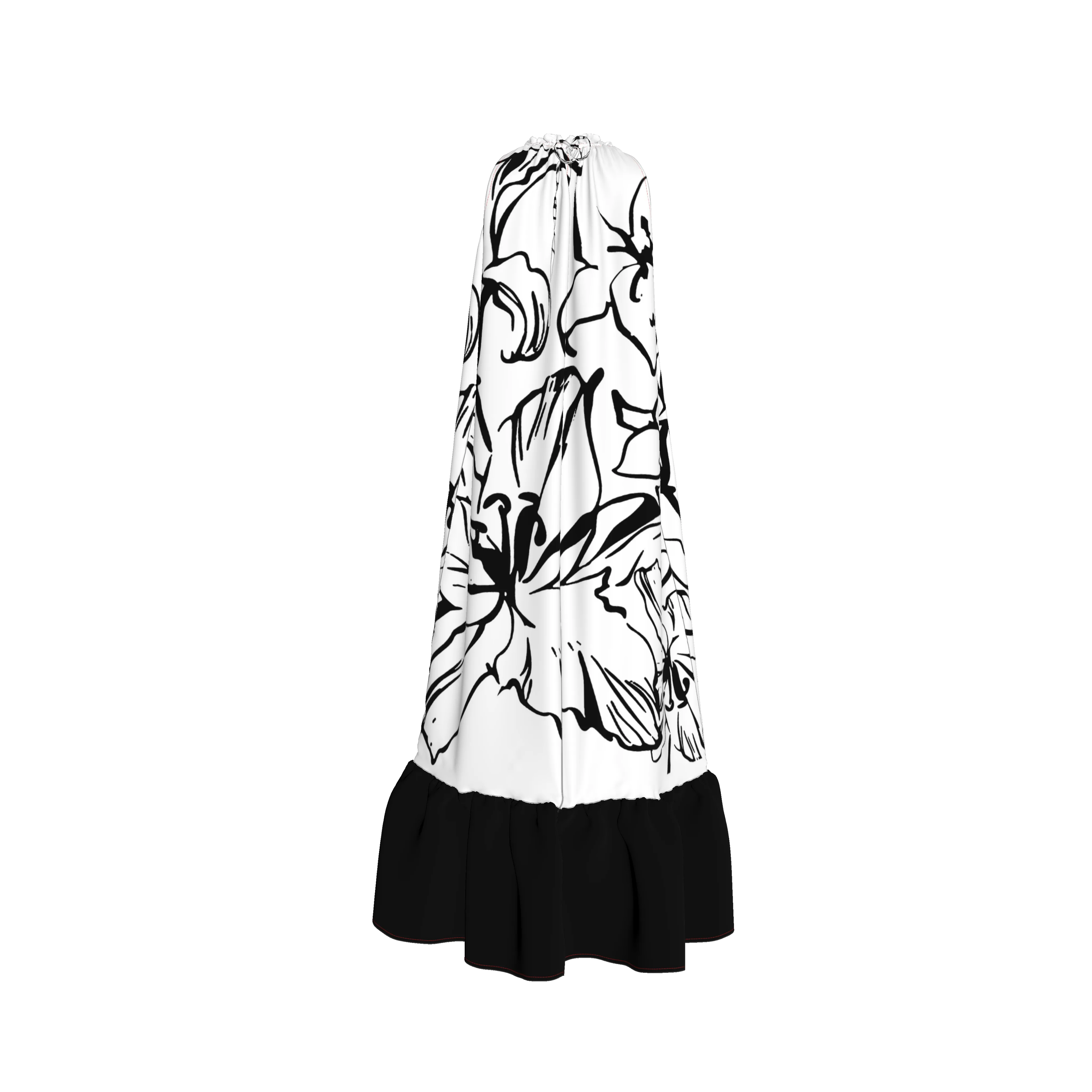 'Bayahibe Rose' Drawstring Halter Maxi Dress in B&W