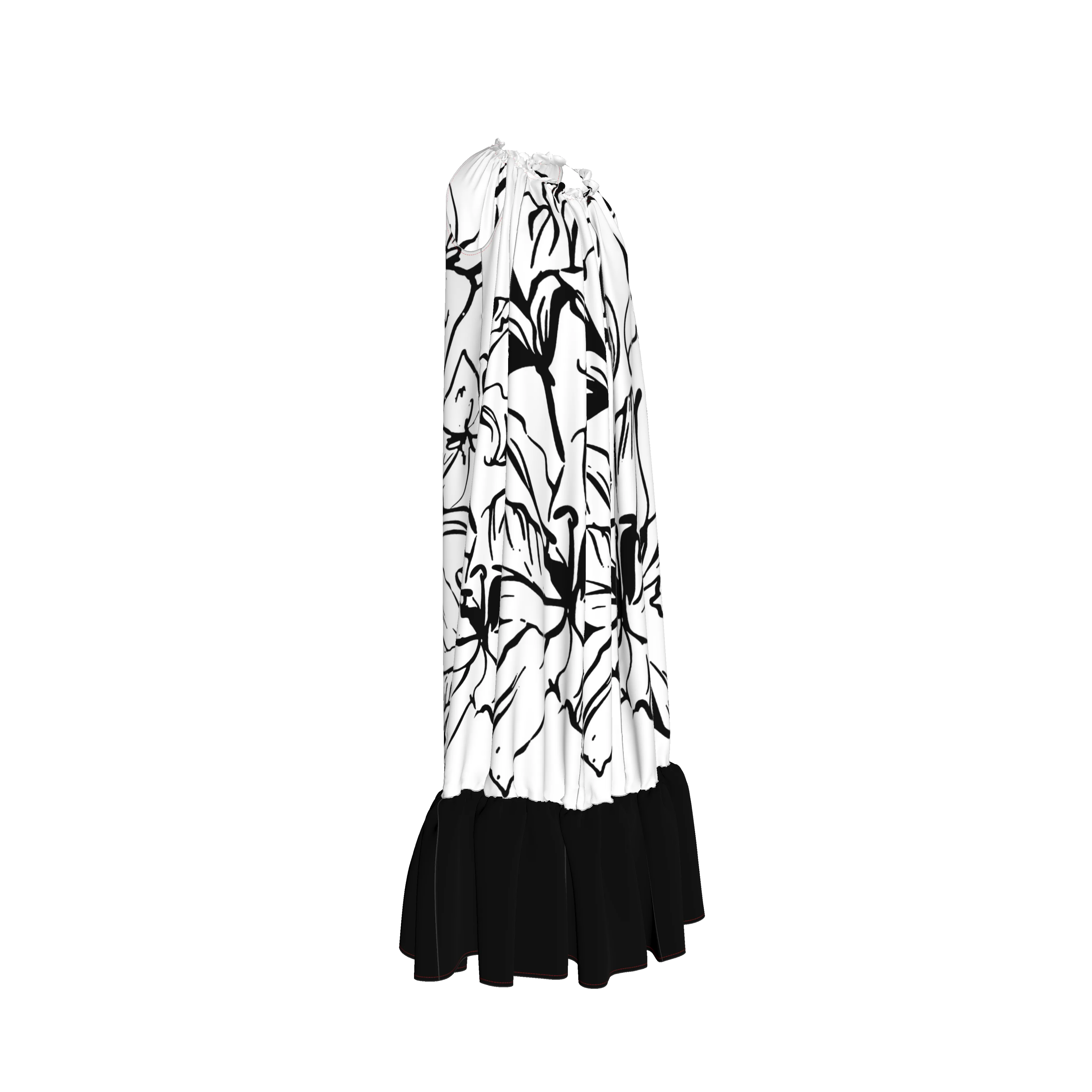 'Bayahibe Rose' Drawstring Halter Maxi Dress in B&W